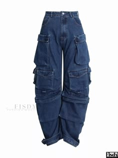 Fisdy - Elegante pantalón cargo informal de corte holgado con diseño personalizado y amplios bolsillos Street Fits, Denim Decor, High Street Fashion, Jeans Cargo, Denim Patterns, Urban Street Style, Loose Jeans, 가을 패션, Cargo Jeans