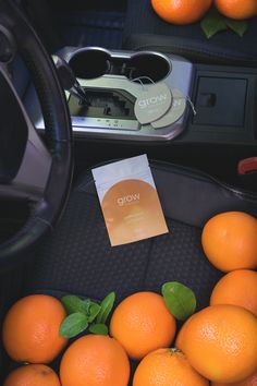 oranges in the back seat of a car