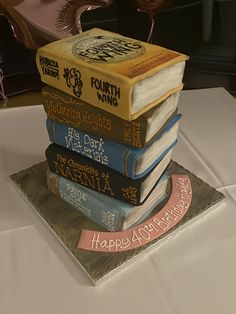 a stack of books sitting on top of a table