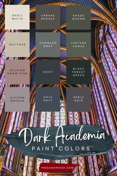 dark academia paint colors Homburg Gray, Moody Paint Colors, Sulking Room Pink, Moody Color Palette, Dark Academia Look