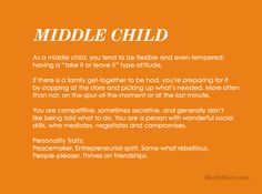 an orange poster with the words middle child on it