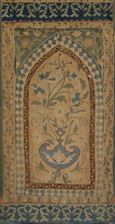 Antique Indian Textile. Cotton Applique panel from a tent. 1750-1850 A.D India Palaces, Indian Textiles, Indian Fabric, Fabric Designs, Antique Textiles, Medieval Art, Patterned Carpet, Textile Patterns, Blue And Gold