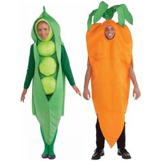 two people in costumes are standing next to each other, one is wearing a carrot costume