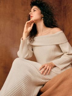 SOLID FOLDOVER OFF SHOULDER RIBBED KNIT SWEATER & KNIT SKIRT Apricot Elegant    Plain  Slight Stretch  Women Clothing, size features are:Bust: ,Length: ,Sleeve Length: Sweater Knit Skirt, High Neck Sweater, Retro Women, Ribbed Knit Sweater, Chiffon Shirt, Casual Sets, Sweater Knit, Knit Skirt, Women Skirts Midi