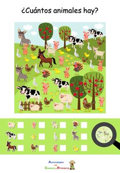 an animal puzzle is shown with animals in the field and on the ground, which one has