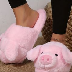 Fuzzy Pink Pig Slippers One Size Pink Slippers Aesthetic, Pig Slippers, Pepa Pig, Pink Slippers, Future Wardrobe, Bling Shoes, Fuzzy Slippers, Slipper Shoes, Kid Shoes