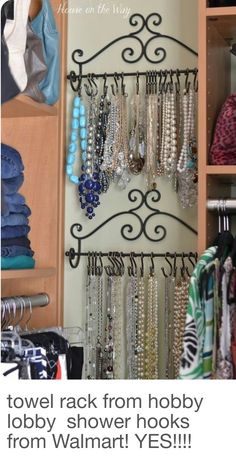 a closet filled with lots of necklaces and jewelry