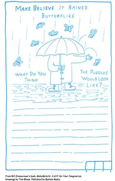 a drawing of a person holding an umbrella in the rain with words written below it