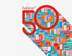 the cover of habitat's 50th anniversary book, featuring colorful geometric shapes