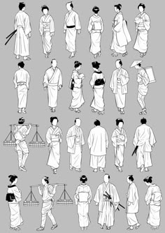 japanese men and women in kimonos