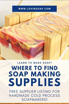 soap making supplies with the text learn to make soap where to find soap making supplies