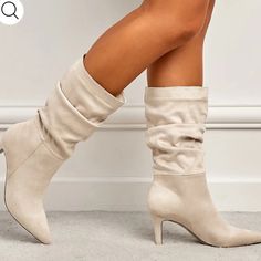 Casual Pointed Toe Women Ankle Boots Brand New In Original Box Color: Ivory Brand: Newbella Pu Boots, Slouchy Boots, Stiletto Boots, Low Heel Shoes, Slouched Boots, Boots Women Fashion, Womens Mid Calf Boots, Pointed Toe Heels, Classic Boots