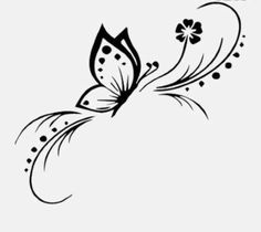 a black and white drawing of a butterfly with flowers on it's back side