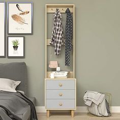 a bedroom scene with focus on the clothes rack