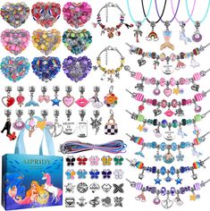 various disney princess necklaces and bracelets are displayed on a white background, including one with