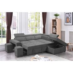 This sectional sofa is perfect for relaxing after a long day, offering a stylish and space -saving solution for any modern living room. Its unique design effortlessly converts into a comfortable bed, providing a convenient sleeping space for overnight guests. Enjoy the plush seating and unwind with the included ottoman, adding functionality and a touch of sophistication to your home. Latitude Run® Body Fabric: Light Gray Polyester Blend | Light Gray Sectional - Latitude Run® Sleeper Sectional So Sectional Sofa With Storage, Sleeper Sectional Sofa, Apartment Stuff, Sofa With Storage, Sectional With Ottoman, Grey Sectional, Sectional Sleeper Sofa, Sleeper Sectional, Corner Sectional