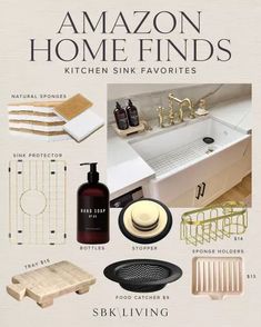 an advertisement for the amazon home finds kitchen sink faucets, soaps and other items