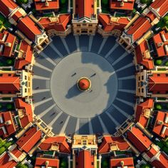 Circular #Medieval Plaza: A perfectly symmetrical medieval town square features warm stone #buildings with red roofs radiating from a central circular plaza. #medieval #symmetrical #aerial #plaza #geometric #aiart #aiphoto #stockcake ⬇️ Download and 📝 Prompt 👉 https://stockcake.com/i/circular-medieval-plaza_1649235_1216595