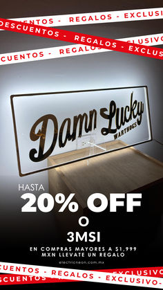 an advertisement with the words damn lucky and 20 % off msi on it in spanish