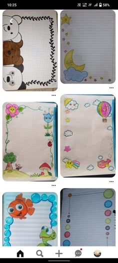 four different pictures of children's notebooks with animals on them