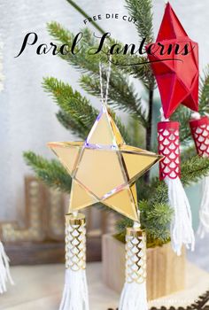 an ornament hanging from a christmas tree with the words free cut paper patterns