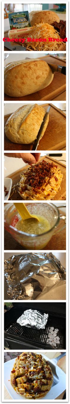 four different types of food being prepared on trays