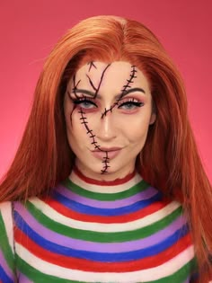 The scary character is also a good choice for Halloween.Thank @creative.cliche for bringing us so awesome make up . #chucky #Child'sPlay #cosplay #halloween Chucky Cosplay, Chucky Makeup, Teknik Makeup, Makeup Zombie, Chucky Halloween, Halloween Make-up Looks