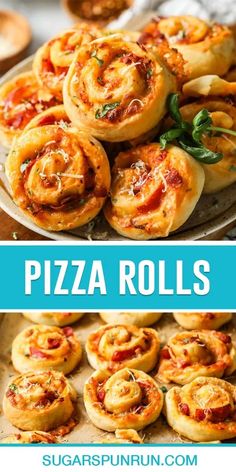 pizza rolls on a plate with text overlay