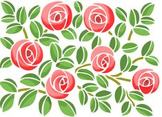 a bouquet of red roses with green leaves on a white background, for greeting cards or wall hangings