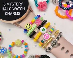 Mystery Halo Watch Charm Bundle of (5) Can't decide on your faves? Or do you just simply love surprises as much as I do? Well, let me surprise you!  whether you're treating yourself or a special someone this bundle is sure to make your day. Mystery Bundle estimated value of $34.75!  Each bundle contains a surprise mix of (5) Halo Watch Charms. Charms will be wrapped individually with tissue paper (so you can unveil them one at a time, how fun!?!?  Variety of possible charms included but not guar Apple Watch Charm, Watch Rings, Watch Charms, Beaded Accessories, Tech Gifts, Tissue Paper, Smiley, Watch Bands, Fitbit