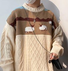 Cartoon Sheep, Streetwear Sweater, Harajuku Streetwear, Loose Pullover, Hip Hop Streetwear, Knitted Pullover Sweaters, Pullover Men, Character Outfits, Aesthetic Outfits