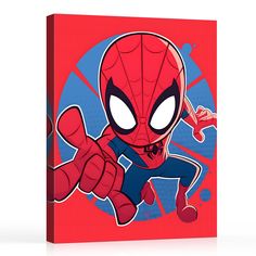 a spiderman cartoon character on a red background