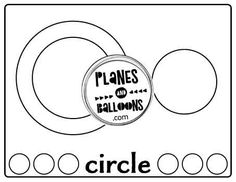 a circle with the words planes and balloons in black and white, on top of it