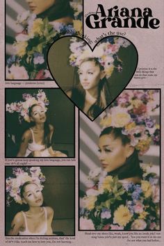 an ad for aria grande with flowers in her hair