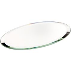 an oval glass plate is shown on a white background with the reflection of light coming from it