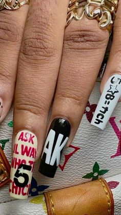 Nail Ideas Square, Basketball Gf, Retro Nails, Punk Nails, Short Square Acrylic Nails, Exotic Nails