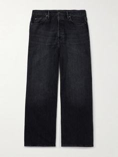 Acne Studios' wide-leg '1981M' jeans are designed to sit low on the waist. They're cut from pure denim and have a black wash with light fading and whiskering. Washed Black Jeans For Streetwear, Zayn Concert, Black Relaxed Fit Denim Jeans, Washed Black Denim Jeans For Streetwear, Washed Black Cotton Jeans For Streetwear, Black Faded Jeans, Acne Studios Jeans, Boys Closet, Concert Ideas