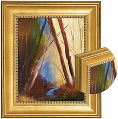 a painting with two framed pictures on the wall and one has an image of trees in it