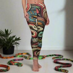 Slither into style with our Snake Leggings! Perfect for retro snake lovers and reptile enthusiasts, these leggings are a standout gift for festivals, yoga, and birthdays. Embrace your wild side with a touch of nature in every outfit! - 95% Polyester brushed suede 5% Spandex - Skinny fit - Tagless - White thread color - Runs true to size - NB! Black color prints may appear in a greyish tone - Assembled in the USA from globally sourced parts Snake Leggings, Snake Lovers, Outfit Yoga, Womens Leggings, Color Run, Gifts For Nature Lovers, Festival Outfit, Outfits With Leggings, Reptiles