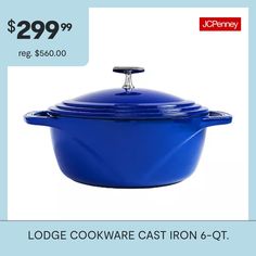 a large blue casserole is on sale for $ 29 99