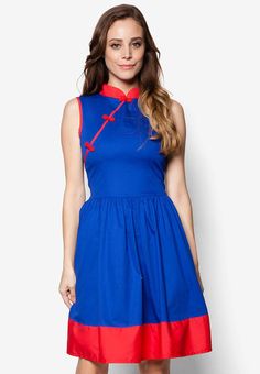 Blue Cheongsam Dress Blue Qipao Modern Cheongsam Simple by MOJONET Thai Dresses, Chinese Clothes