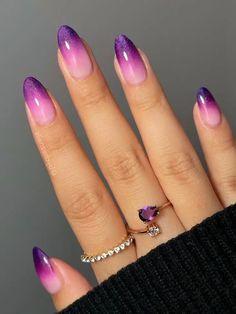 20 Stunning Glitter Ombre Nail Designs - Trending Now - That Grateful Soul Cute Squoval Nails, Purple Pink Ombre Nails, Purple And Nude Nails, Pink And Purple Ombre Nails, Trendy Purple Nails, Purple And Pink Nails, Purple Ombre Nails, Ombre Nail Art Designs