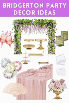 a collage of pink and gold decorations with text that reads bridalrton party decor ideas