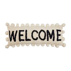 Mud Pie Welcome Tufted Long Pillow | Cornell's Country Store Long Throw Pillow, Long Throw Pillows, Elsie De Wolfe, Long Pillow, The Pillow, Big House, Garden Pillows, Pom Pom Trim, Support Pillows