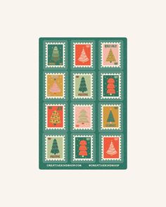 a stamp with christmas trees on it