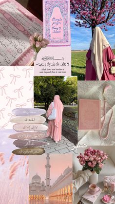 the collage shows pink and white colors