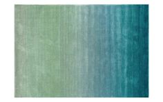 a blue and green rug with stripes on the bottom, in shades of teal