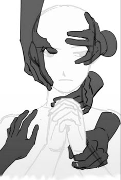 a drawing of a woman with her hands on her face and the other hand covering her face