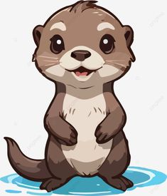 an otter standing on its hind legs in the water, cartoon character, animal png and psd