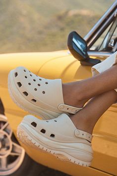 Rubber upper, insole, sole Slip-on styling Imported | Mega Crush Clogs by Crocs in Beige, Women's, Size: Us 6/eu 38 at Anthropologie Crock Shoes Outfit, Aesthetic Crocs, Crocs Crush, Crocs Mega Crush, Cool Crocs, Croc Platforms, Clog Outfit, Crocs Platform